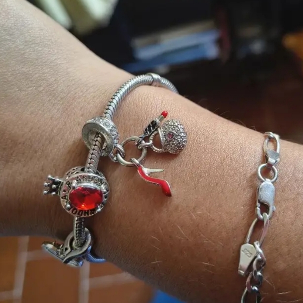Silver Charm Bracelet with Red and Pink Accents